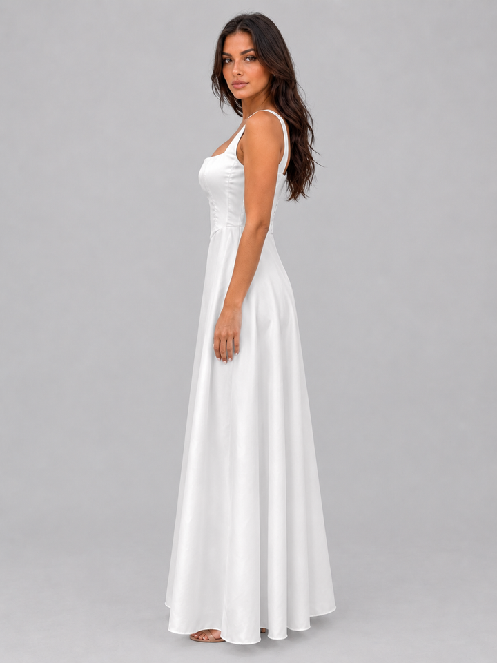 Women's Elegant Structured Bodice Square Neck Maxi Dress