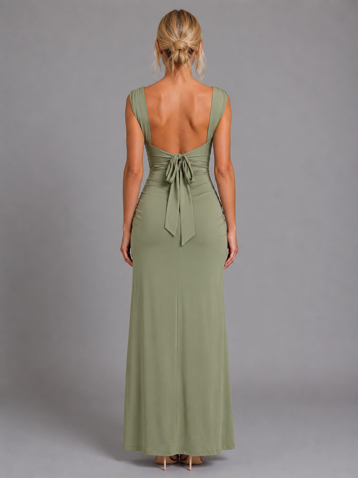 Women's Elegant Square Neck Side Split Maxi Dress