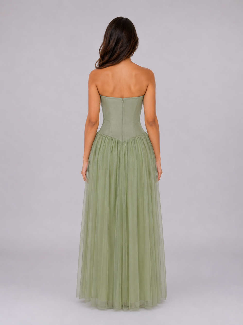 Women's Elegant Tulle Strapless Corset Maxi Dress