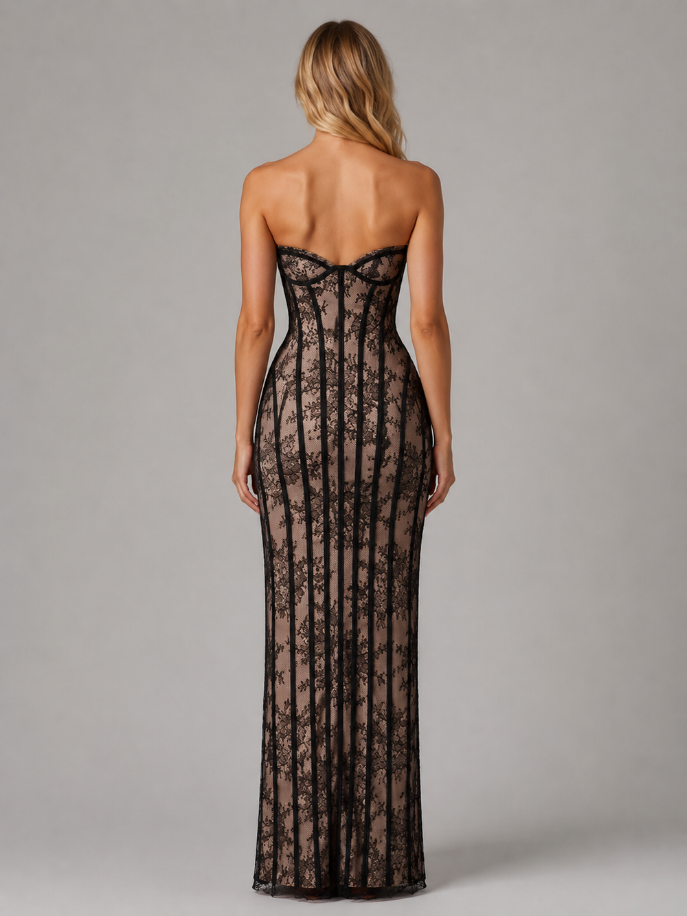 Women's Elegant Lace Strapless Corset Maxi Dress