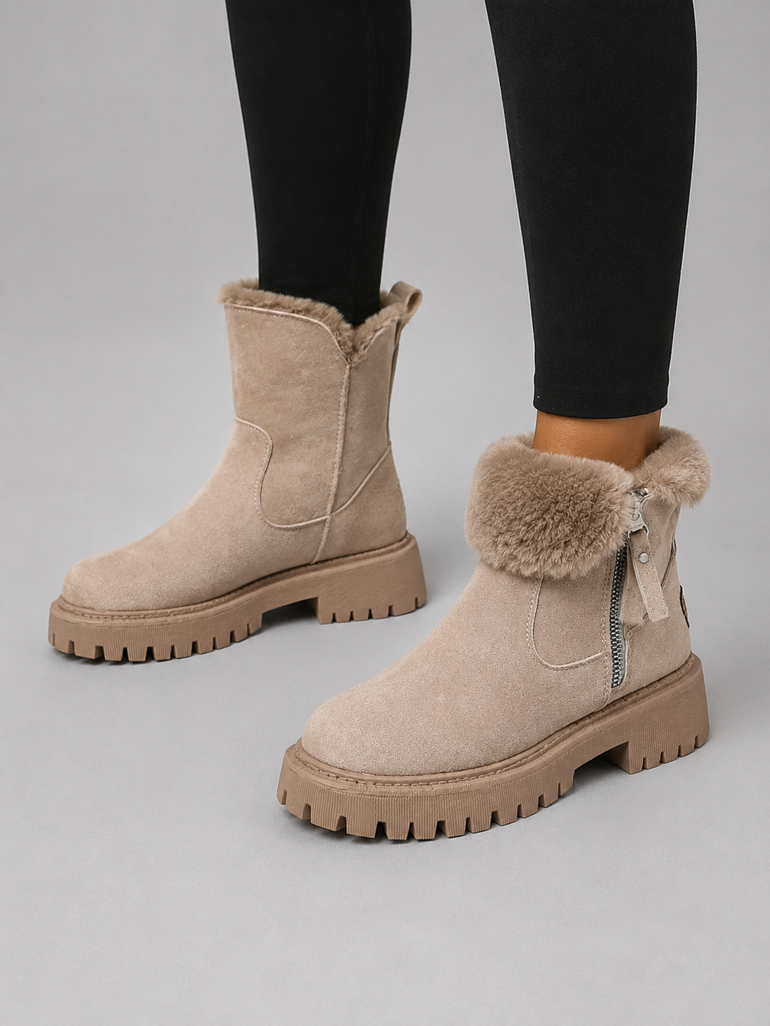 Women's Stylish Suede Faux Fur Lined Ankle Boots
