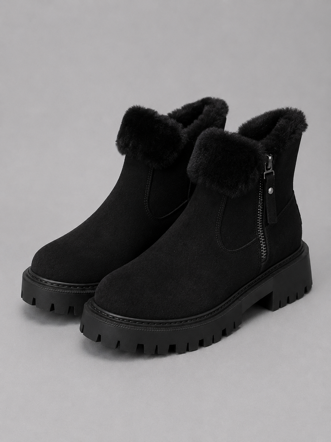 Women's Stylish Suede Faux Fur Lined Ankle Boots