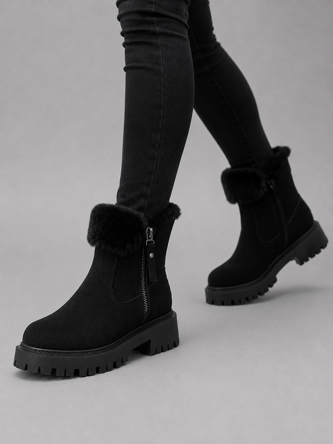Women's Stylish Suede Faux Fur Lined Ankle Boots