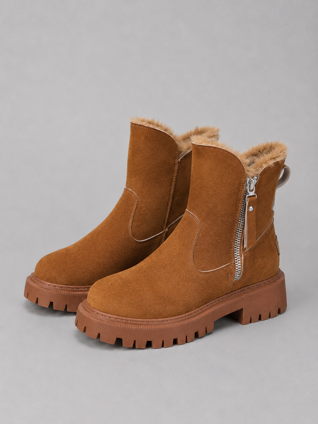 Women's Stylish Suede Faux Fur Lined Ankle Boots