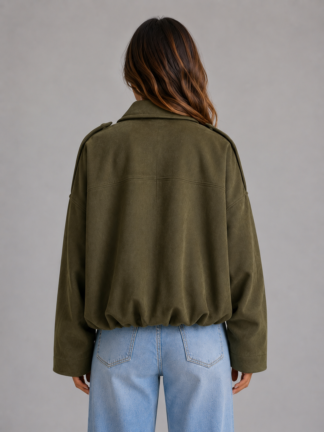 Women's Oversized Suede Look Collared Bomber Jacket