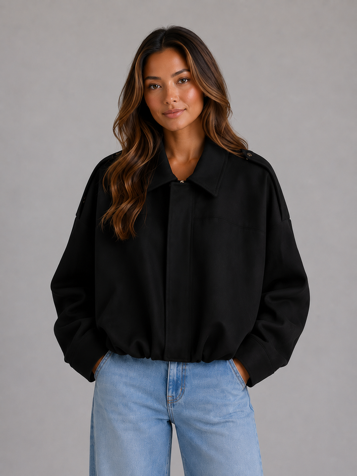 Women's Oversized Suede Look Collared Bomber Jacket