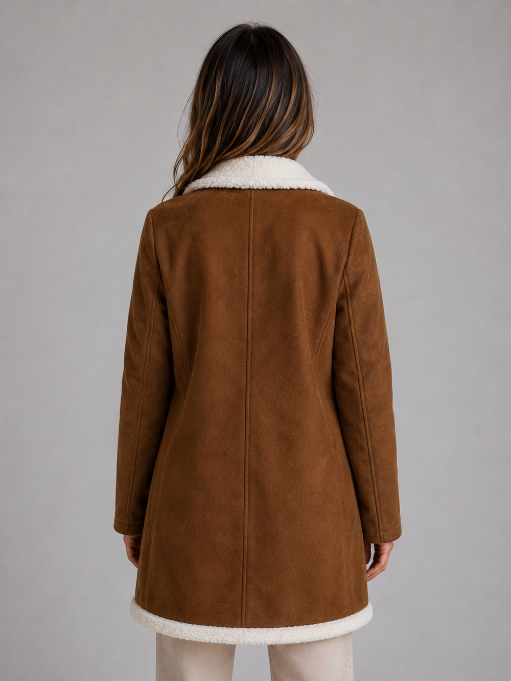 Women's Classic Suede Look Longline Shearling Coat