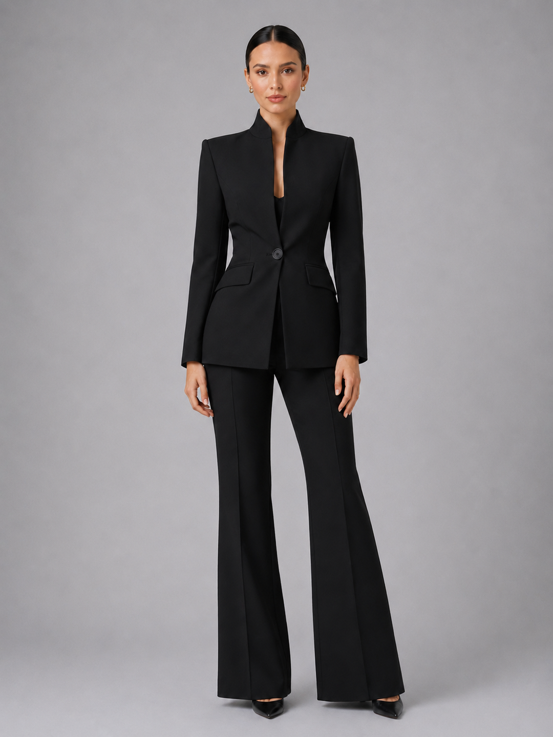 Women's Tailored Wool Blend Blazer and Trouser Suit Set