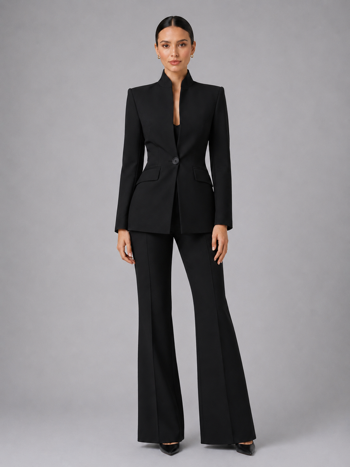 Women's Tailored Wool Blend Blazer and Trouser Suit Set