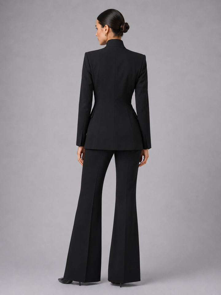 Women's Tailored Wool Blend Blazer and Trouser Suit Set
