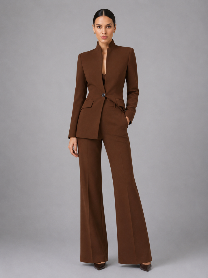 Women's Tailored Wool Blend Blazer and Trouser Suit Set