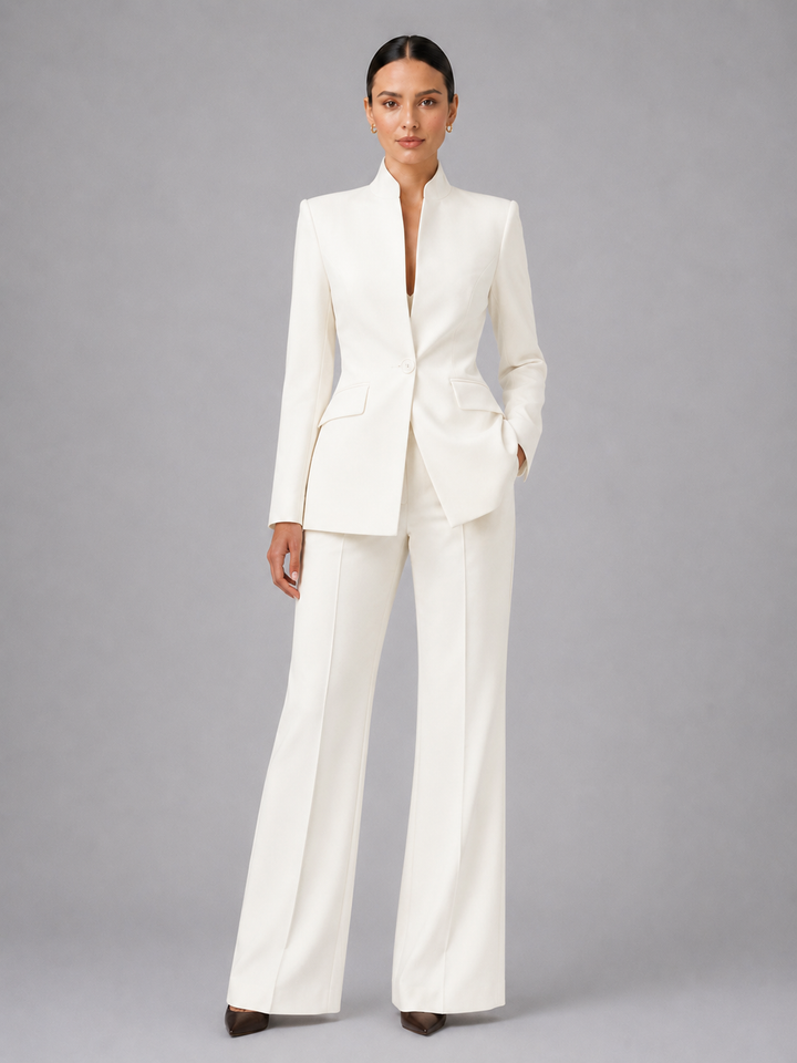 Women's Tailored Wool Blend Blazer and Trouser Suit Set