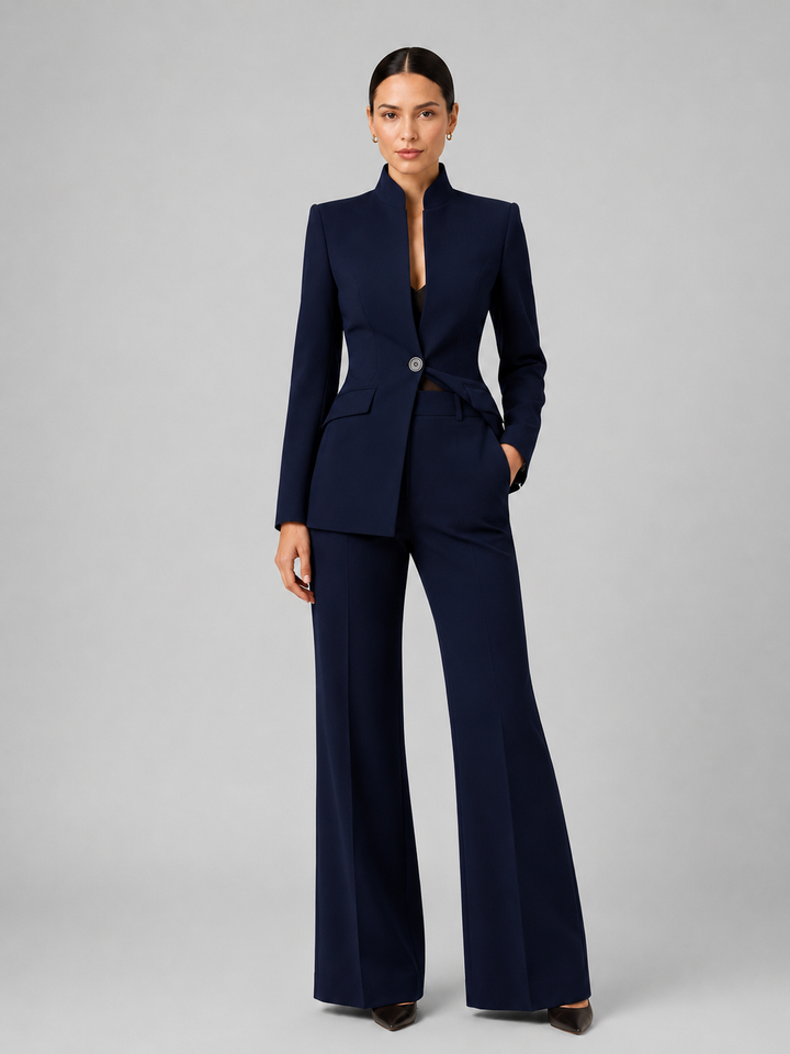 Women's Tailored Wool Blend Blazer and Trouser Suit Set