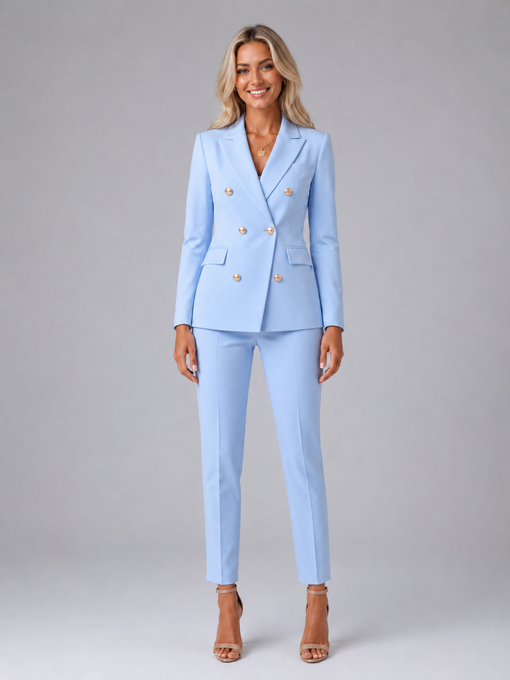 Women's Elegant Tailored Double-Breasted Blazer and Trousers Set