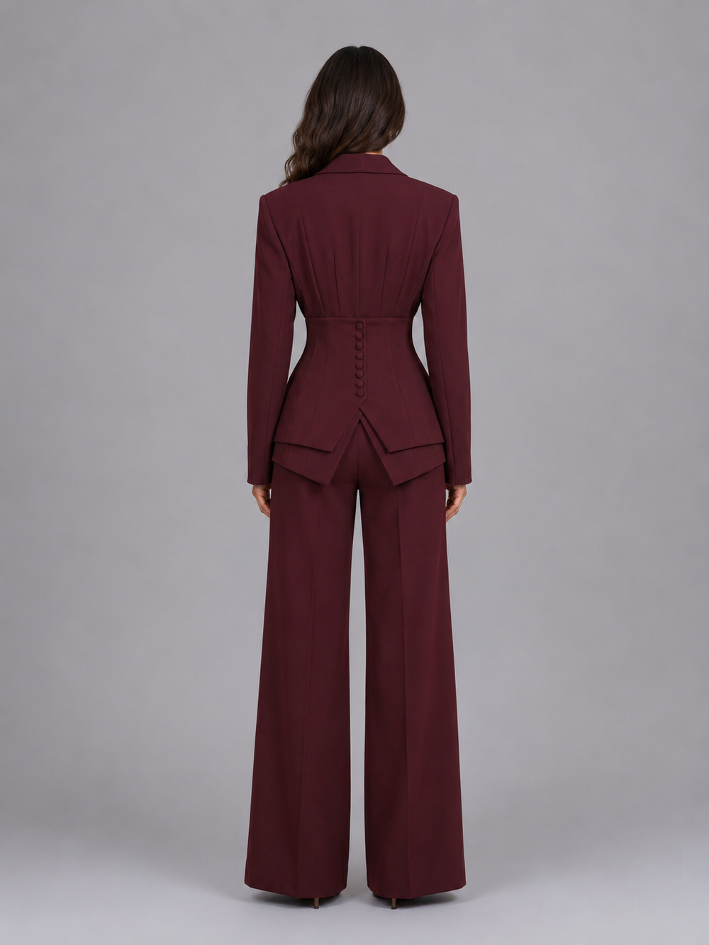 Women's Tailored Wool Blend Three-Piece Suit with Cinched Waist