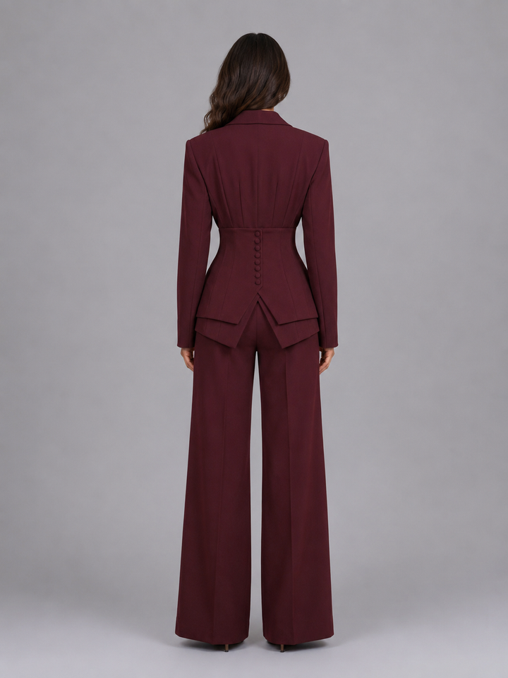Women's Tailored Wool Blend Three-Piece Suit with Cinched Waist