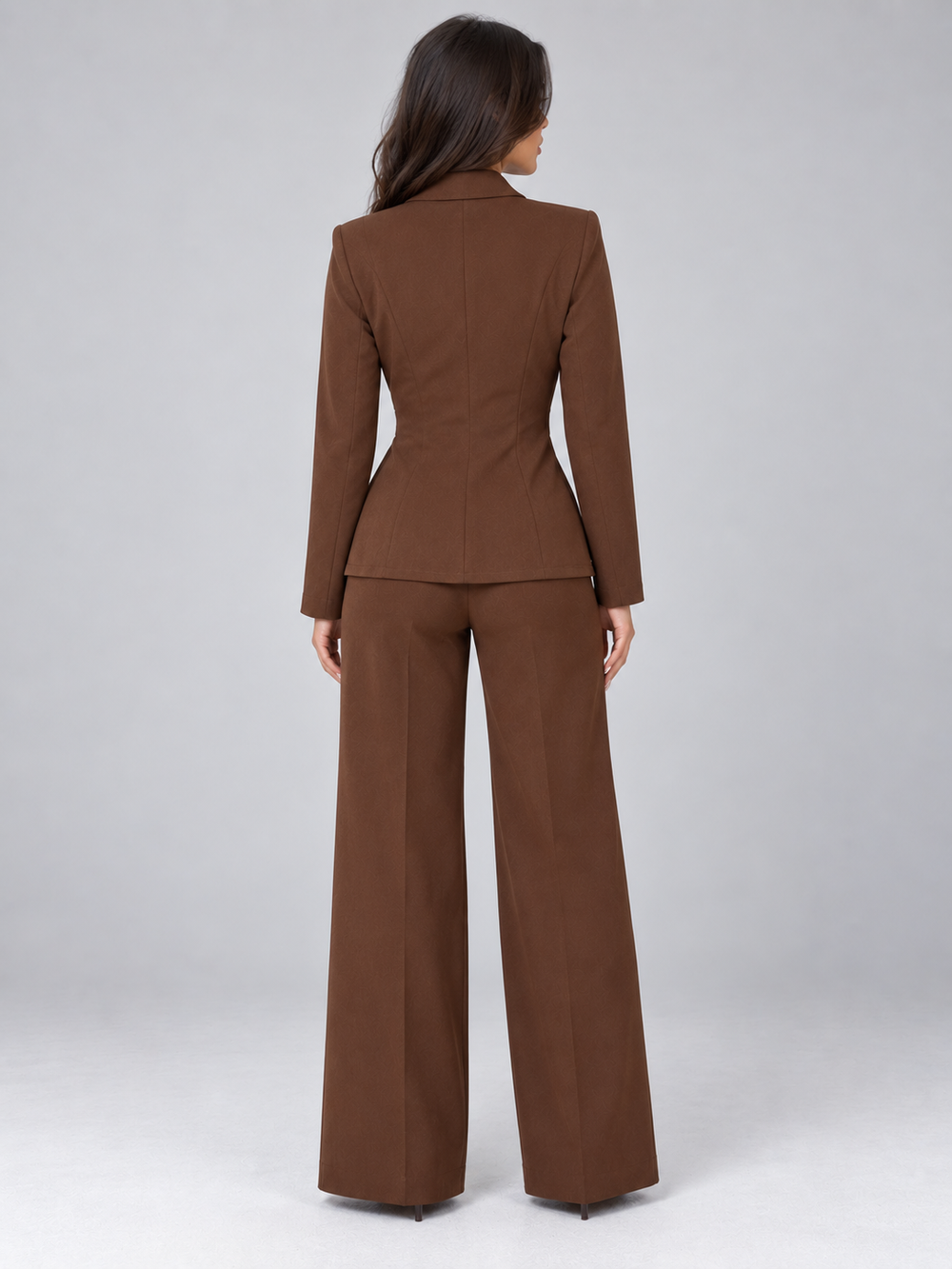 Women's Tailored Belted Blazer and Wide Leg Trouser Set