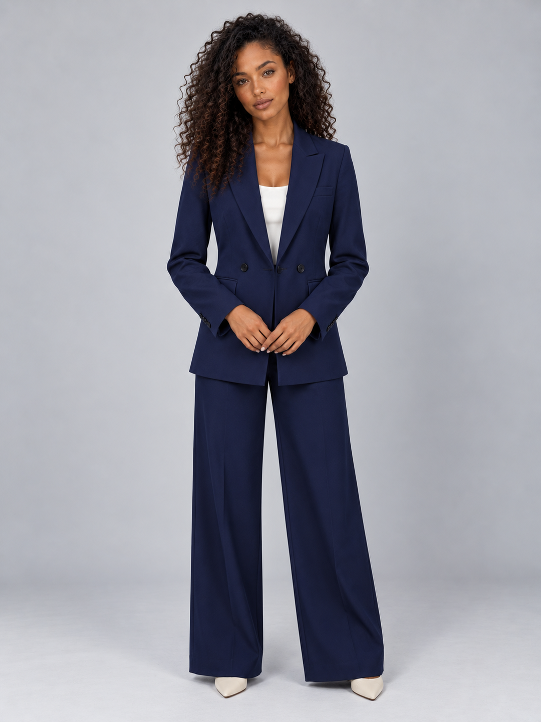 Women's Tailored Double Breasted Blazer and Wide Leg Trouser Set