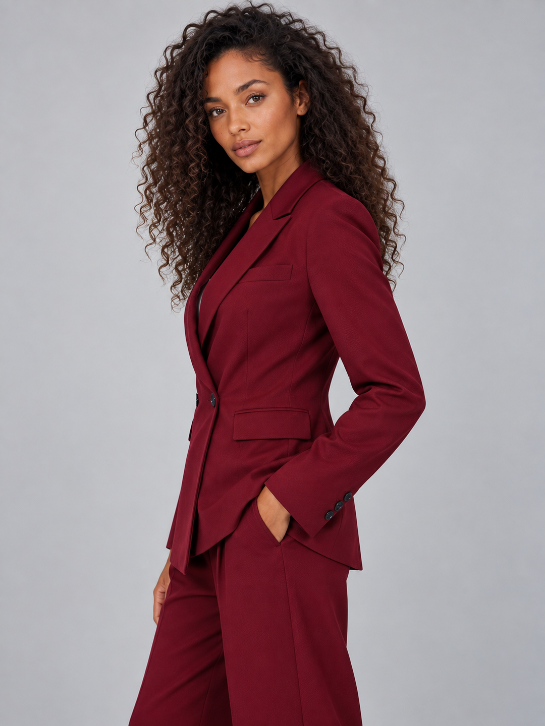 Women's Tailored Double Breasted Blazer and Wide Leg Trouser Set