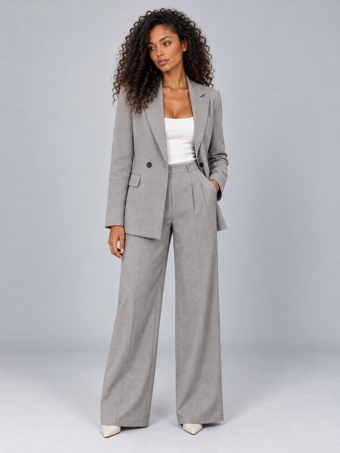 Women's Tailored Double Breasted Blazer and Wide Leg Trouser Set