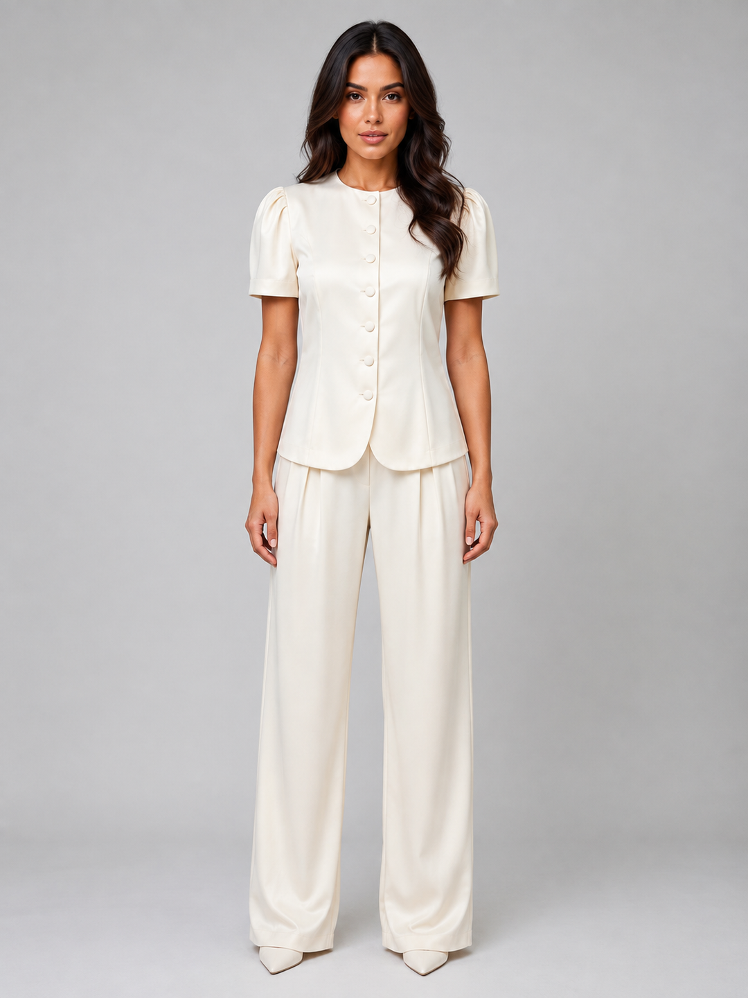 Women's Tailored Short Sleeve Blazer and Wide Leg Trouser Set