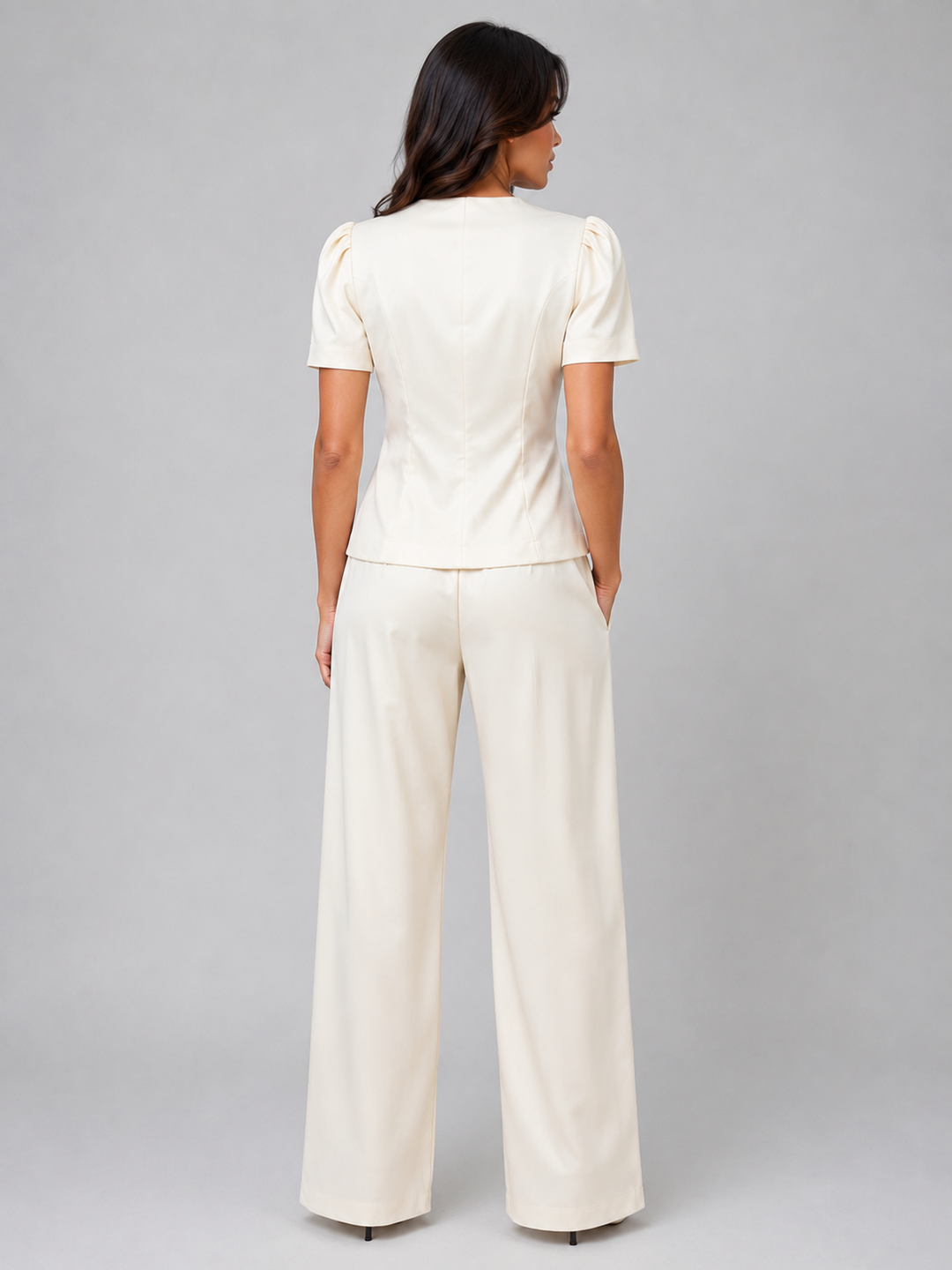 Women's Tailored Short Sleeve Blazer and Wide Leg Trouser Set