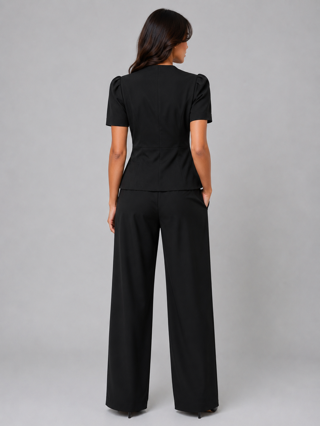 Women's Tailored Short Sleeve Blazer and Wide Leg Trouser Set