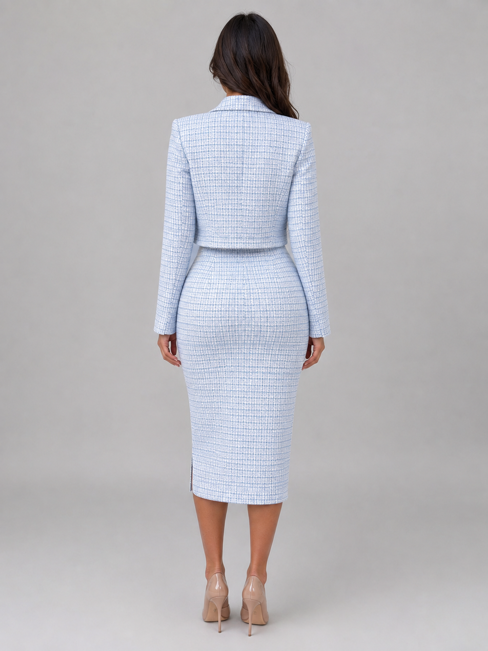 Women's Classic Tweed Midi Dress with Cropped Blazer Set