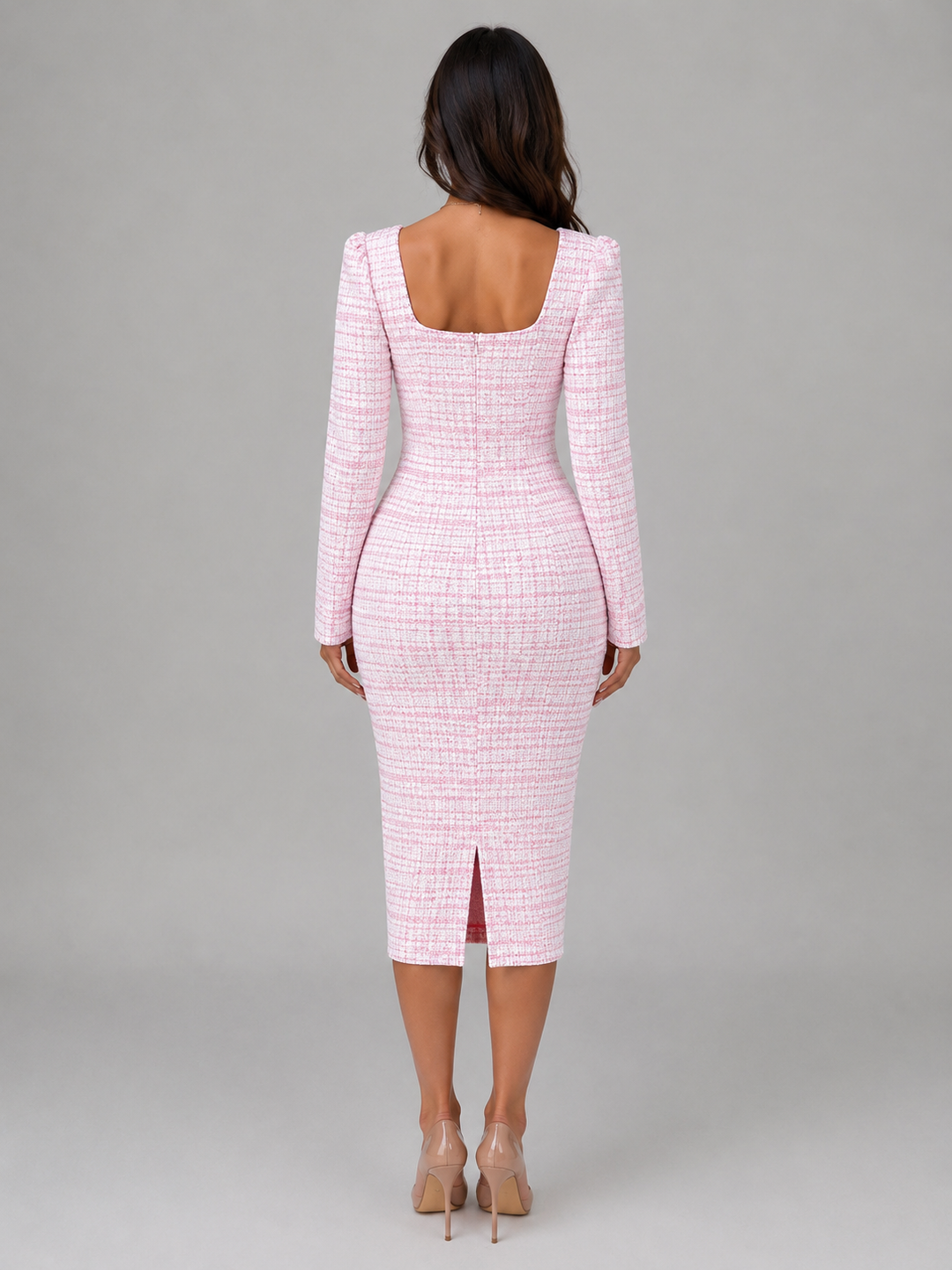 Women's Classic Tweed Midi Dress with Cropped Blazer Set