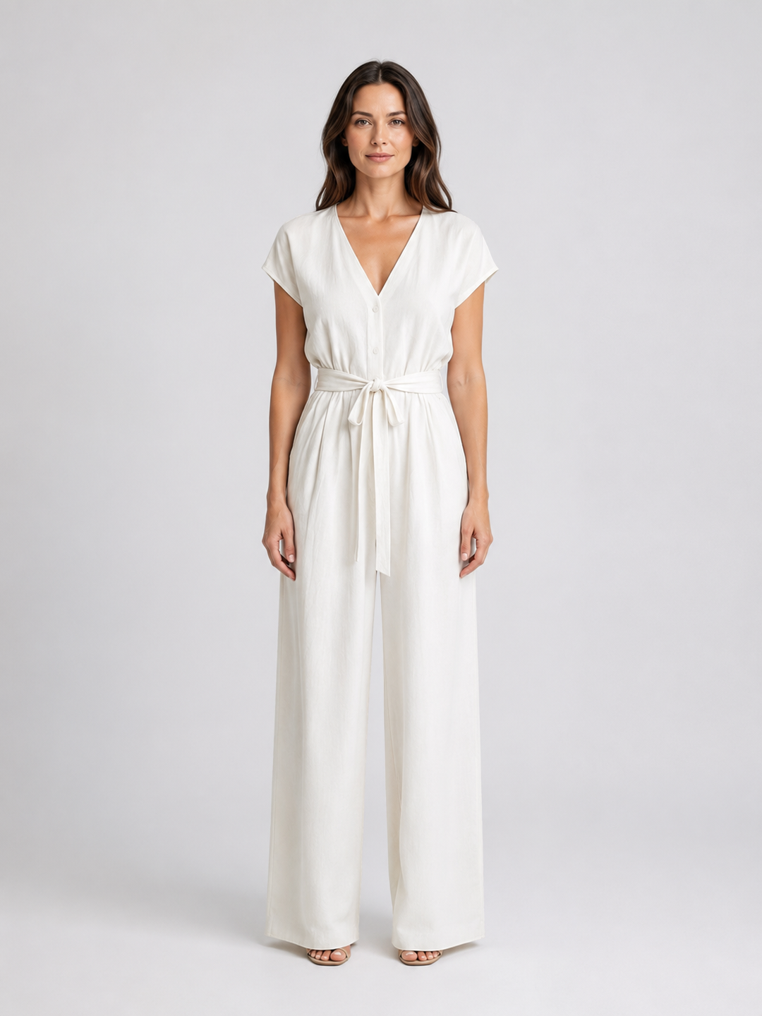 Women's Casual Lightweight Wide Leg Jumpsuit with Tie Waist