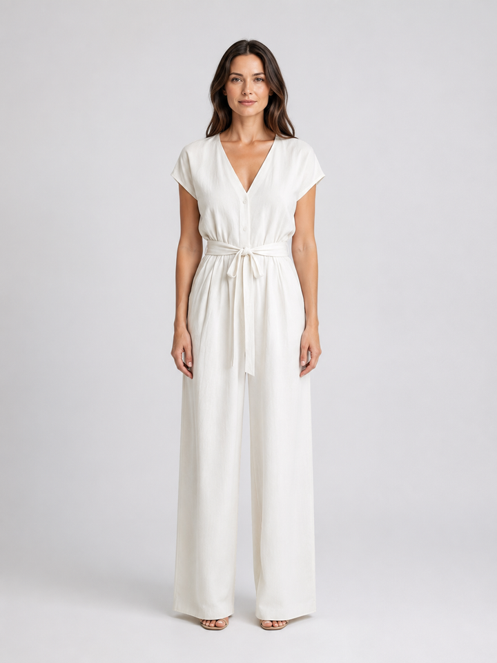 Women's Casual Lightweight Wide Leg Jumpsuit with Tie Waist