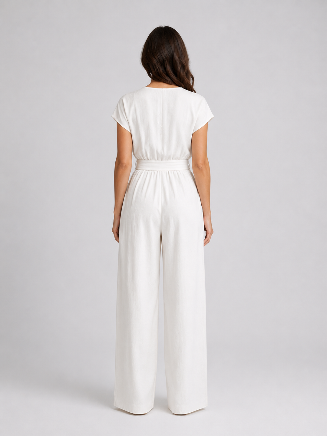 Women's Casual Lightweight Wide Leg Jumpsuit with Tie Waist