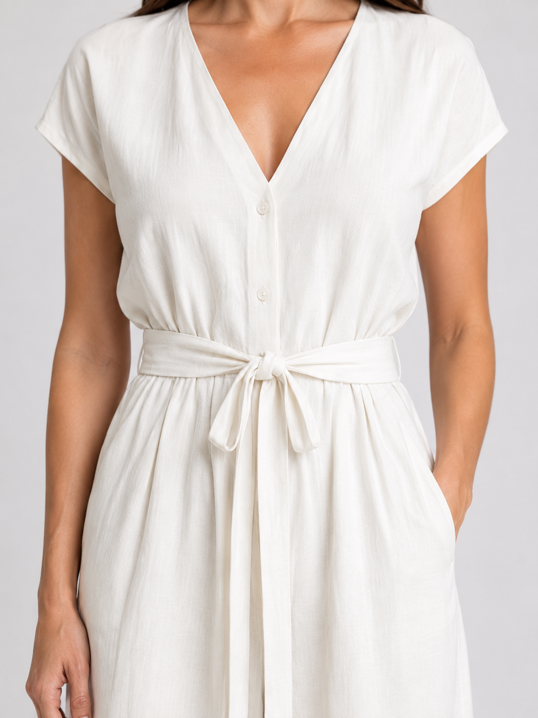 Women's Casual Lightweight Wide Leg Jumpsuit with Tie Waist