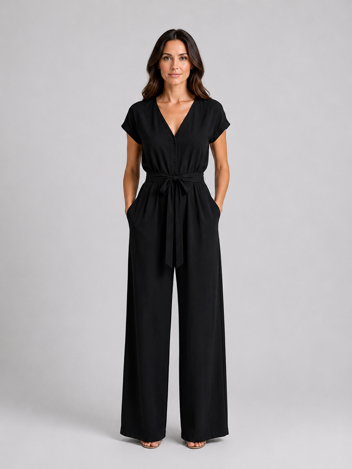 Women's Casual Lightweight Wide Leg Jumpsuit with Tie Waist