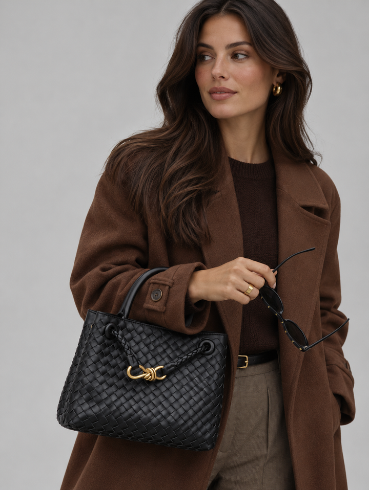 Women's Chic Woven Vegan Leather Tote Handbag