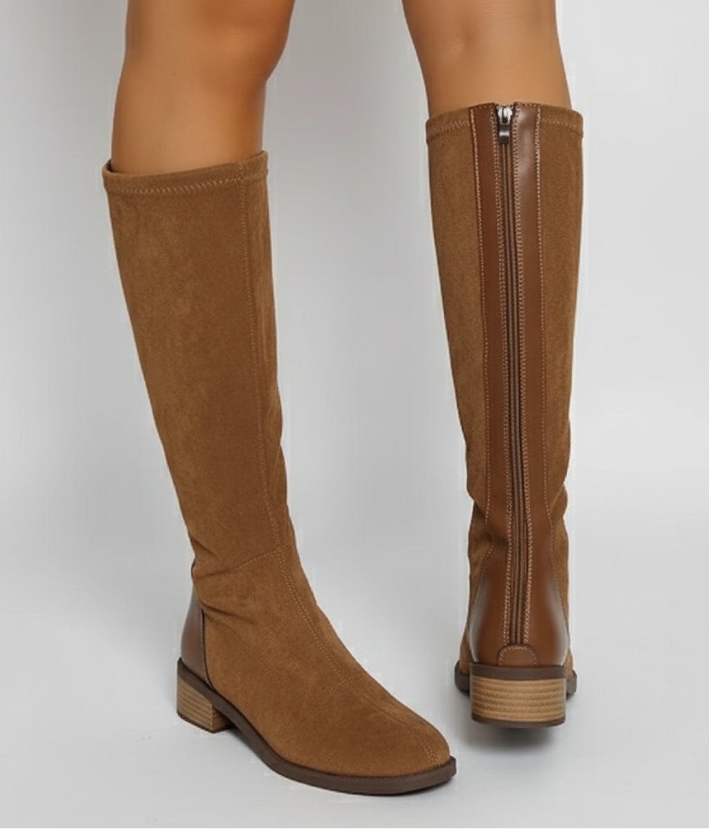 Women's Classic Suede Look Knee-High Block Heel Boots