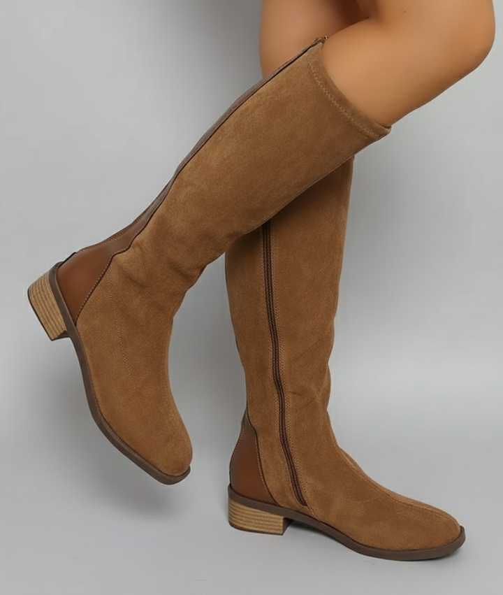 Women's Classic Suede Look Knee-High Block Heel Boots
