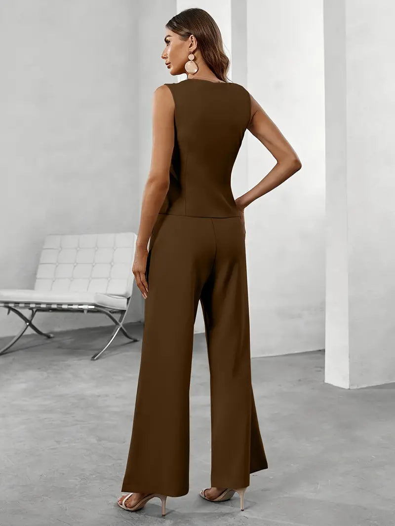 Siopie Women's Tailored Vest Wide Leg Trouser Set