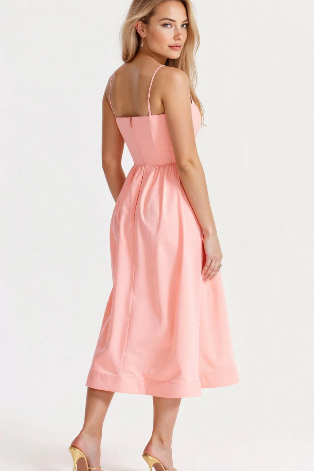 Womens A-Line Midi Dress with Spaghetti Straps Formal Fit