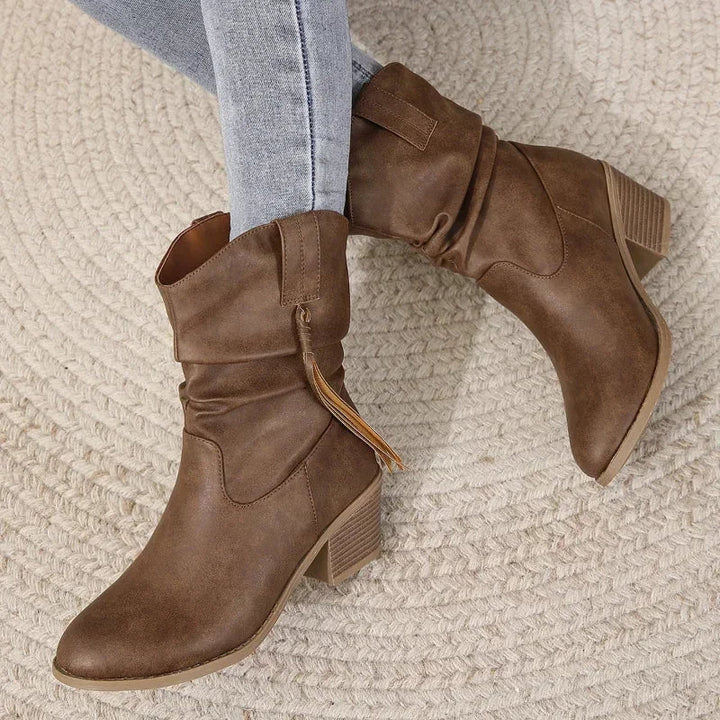 Womens Ankle Boots with Braided Strap and Tassel Detail