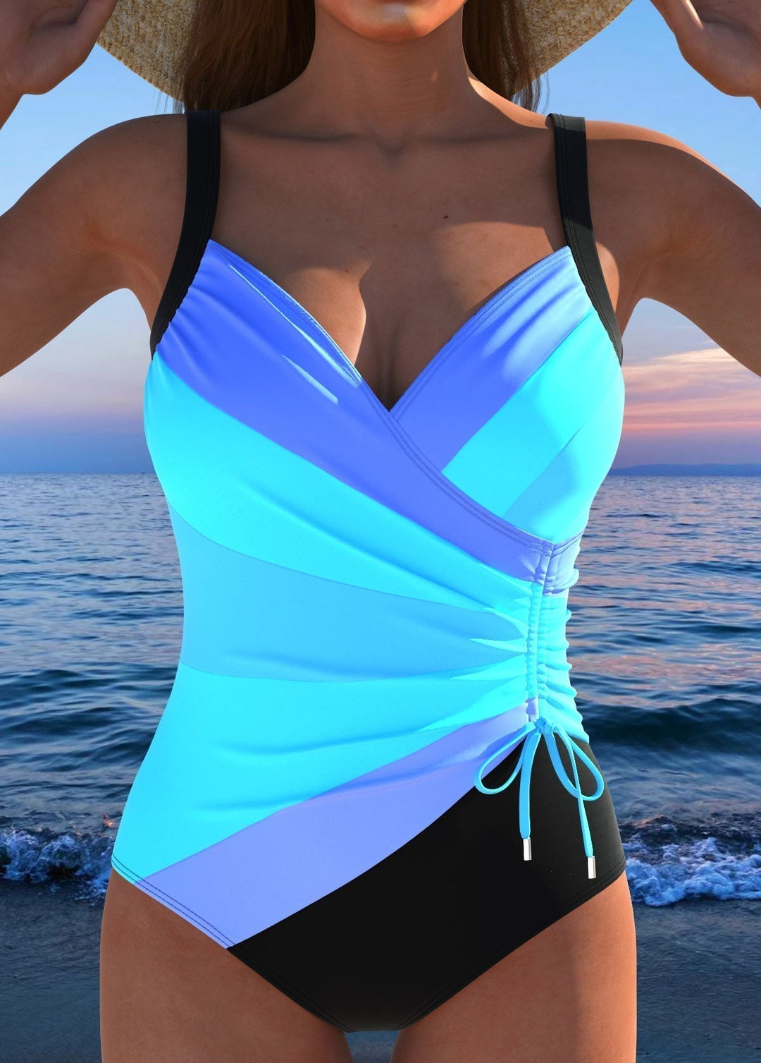 Womens One-Piece Swimsuit with Tummy Control and Printed Design