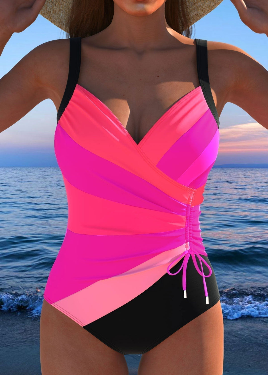 Womens One-Piece Swimsuit with Tummy Control and Printed Design
