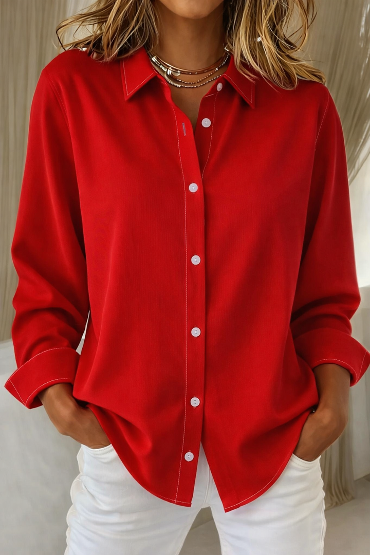 Womens Button-Up Blouse with Collar Long Sleeve