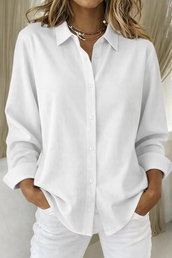 Womens Button-Up Blouse with Collar Long Sleeve