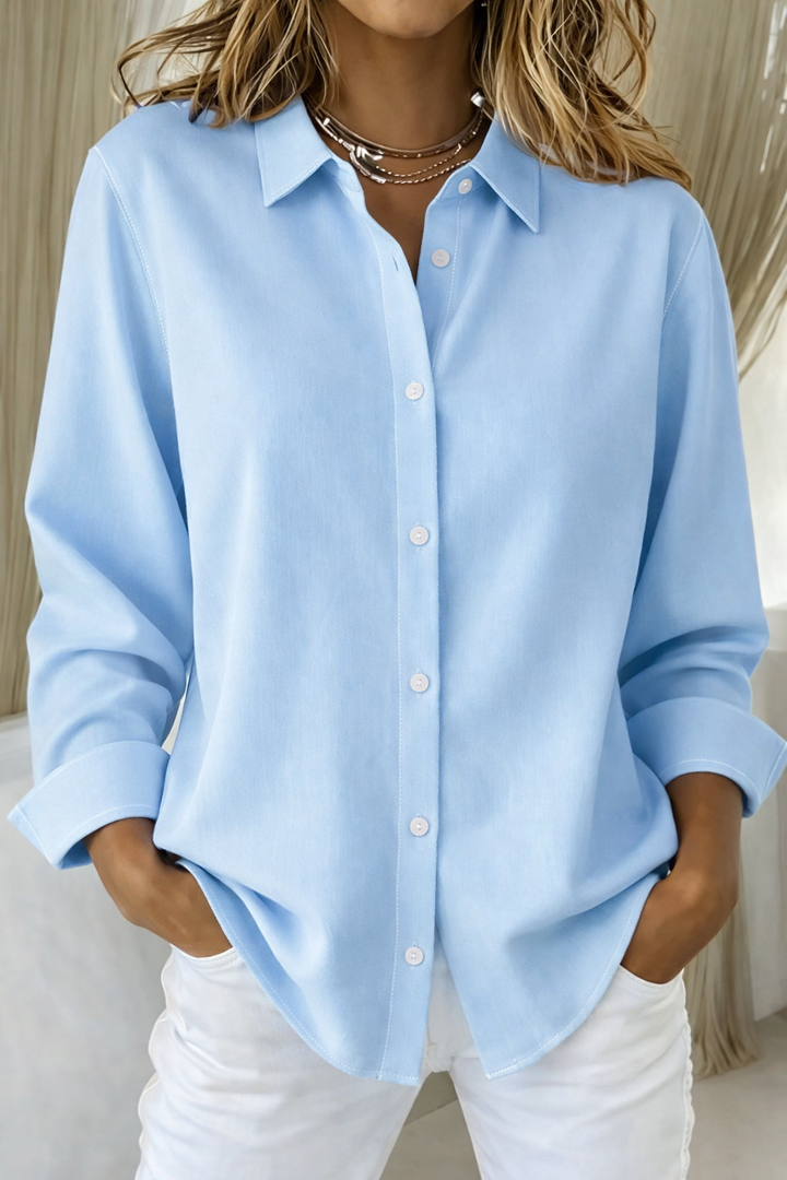 Womens Button-Up Blouse with Collar Long Sleeve