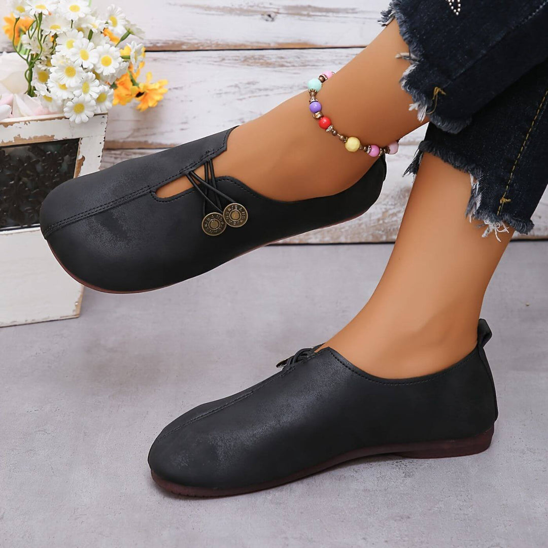 Womens Casual Flats Matte Finish Elastic Button Fastening