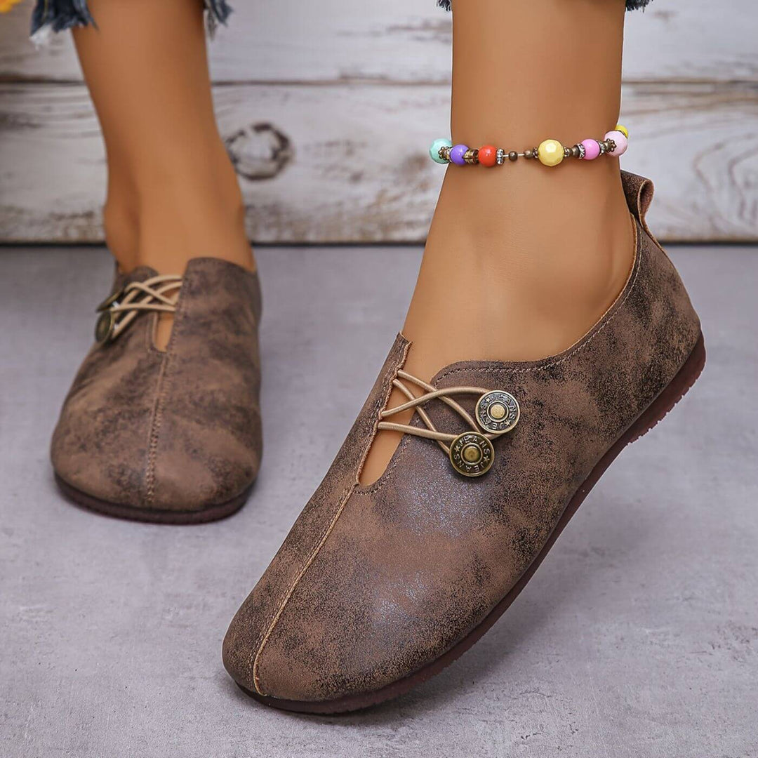 Womens Casual Flats Matte Finish Elastic Button Fastening