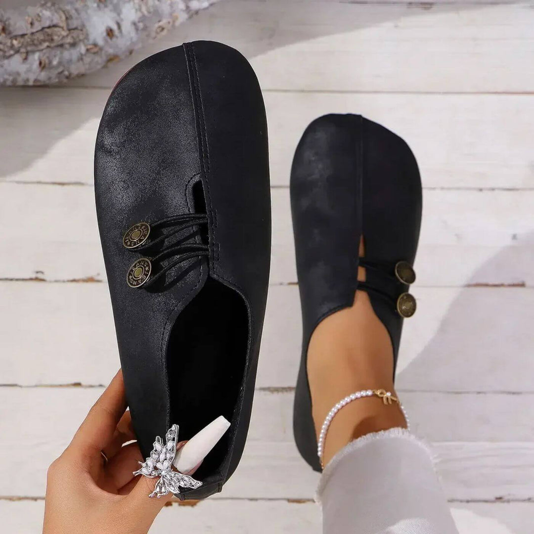 Womens Casual Flats Matte Finish Elastic Button Fastening