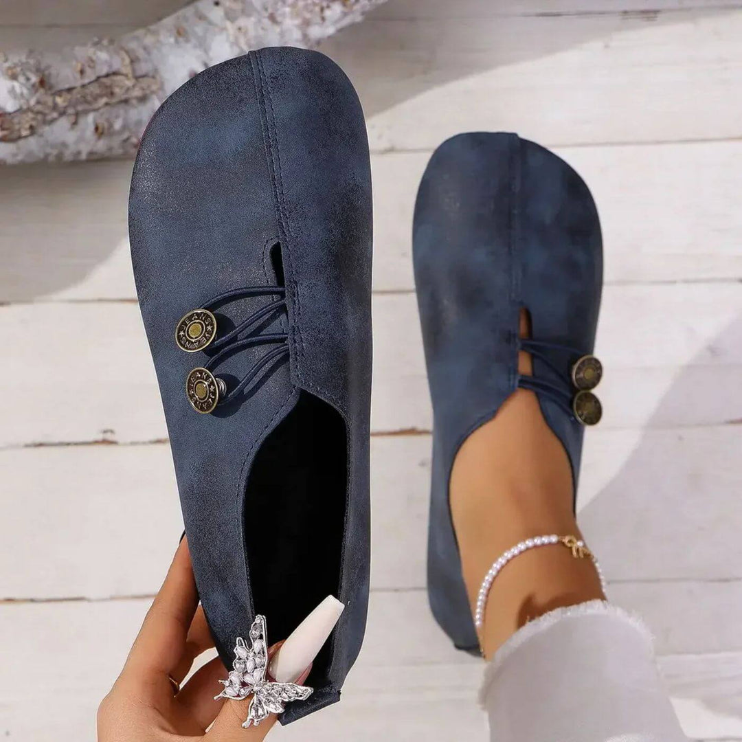 Womens Casual Flats Matte Finish Elastic Button Fastening