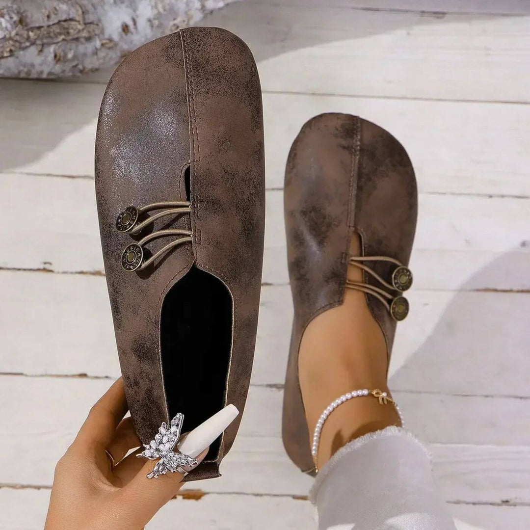 Womens Casual Flats Matte Finish Elastic Button Fastening